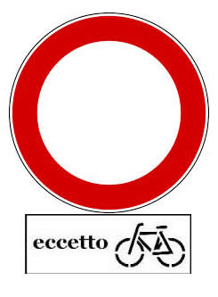 Divieto di transito eccetto le biciclette